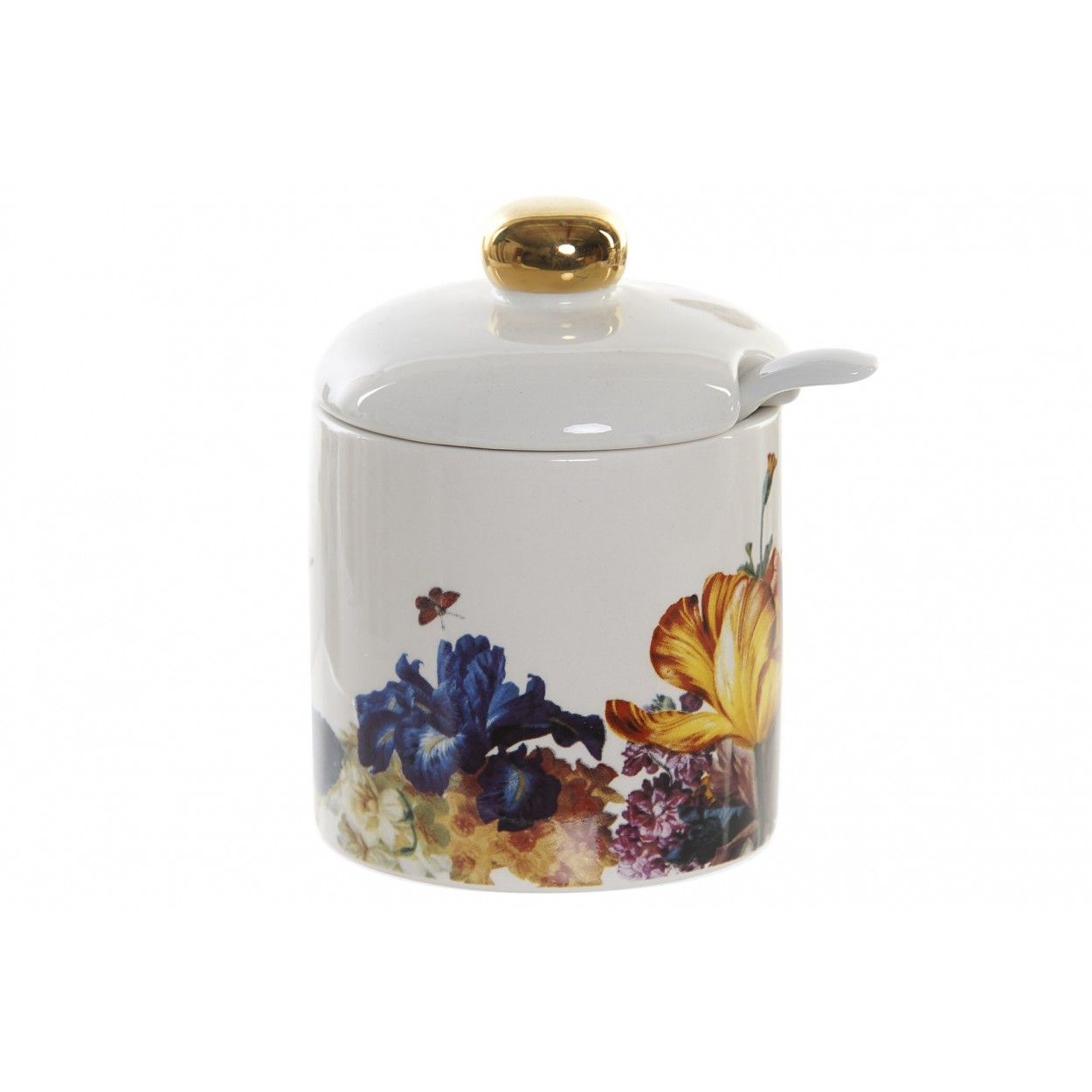 Sugar Kitchen Floral with Lid and Spoon, 175 ml, Storage of Spices. Jar/Pot Canned 7x7x8 cm