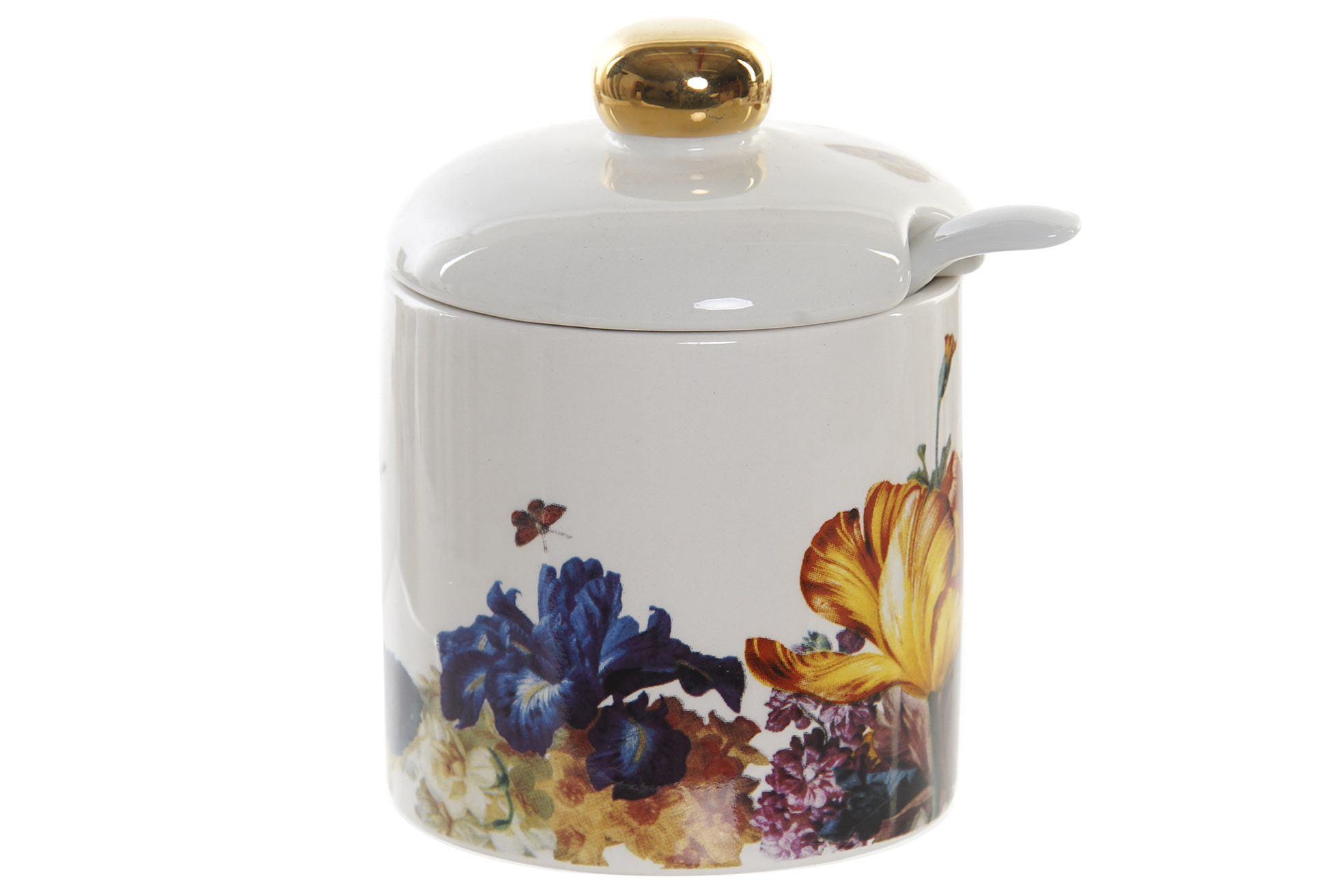 Sugar Kitchen Floral with Lid and Spoon, 175 ml, Storage of Spices. Jar/Pot Canned 7x7x8 cm