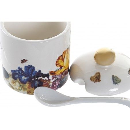 Sugar Kitchen Floral with Lid and Spoon, 175 ml, Storage of Spices. Jar/Pot Canned 7x7x8 cm