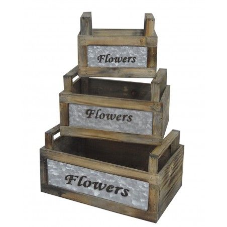 Planter Decorative Flowers set 3, Wooden Box Vintage Decoration. Storage Garden Flowers.-Hogarymas-