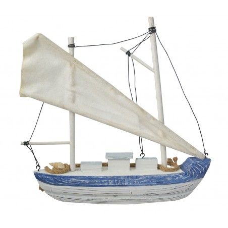 Voilier Décoration De Bateau En Bois Décoratif Bleu. La Figure de fruits de Mer de Tissu et corde, Vintage 26x6x28 cm