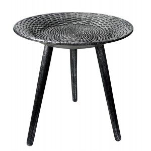 Tavolino in Legno Nero e Argentato, Tavolo Decorativo Originale. Comodino ø49 cm X 50 cm
