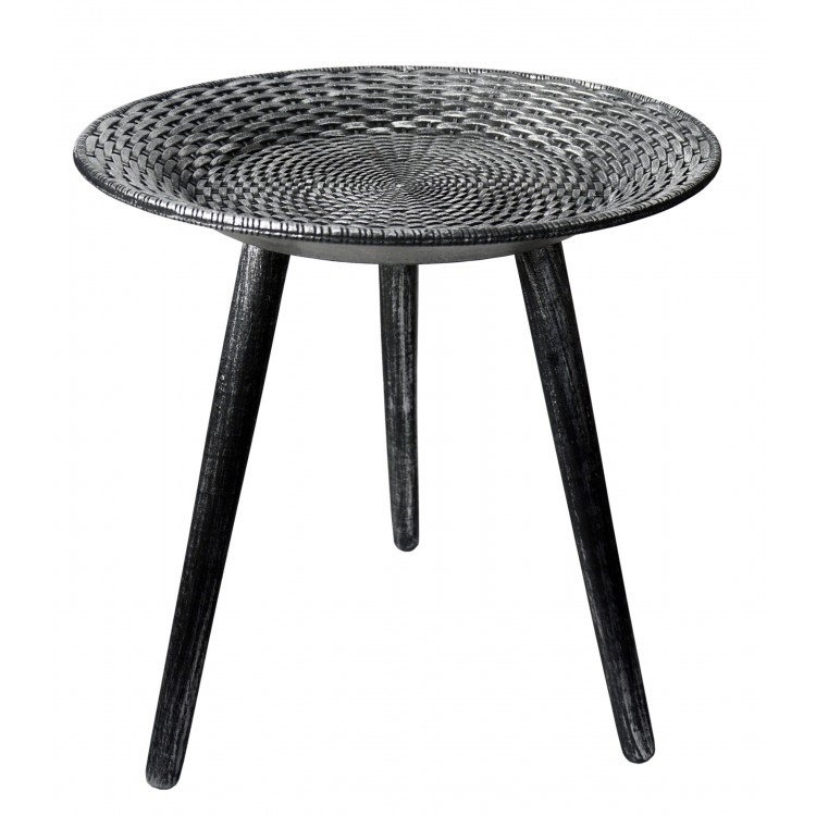 Tavolino in Legno Nero e Argentato, Tavolo Decorativo Originale. Comodino ø49 cm X 50 cm