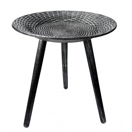 Tavolino in Legno Nero e Argentato, Tavolo Decorativo Originale. Comodino ø49 cm X 50 cm