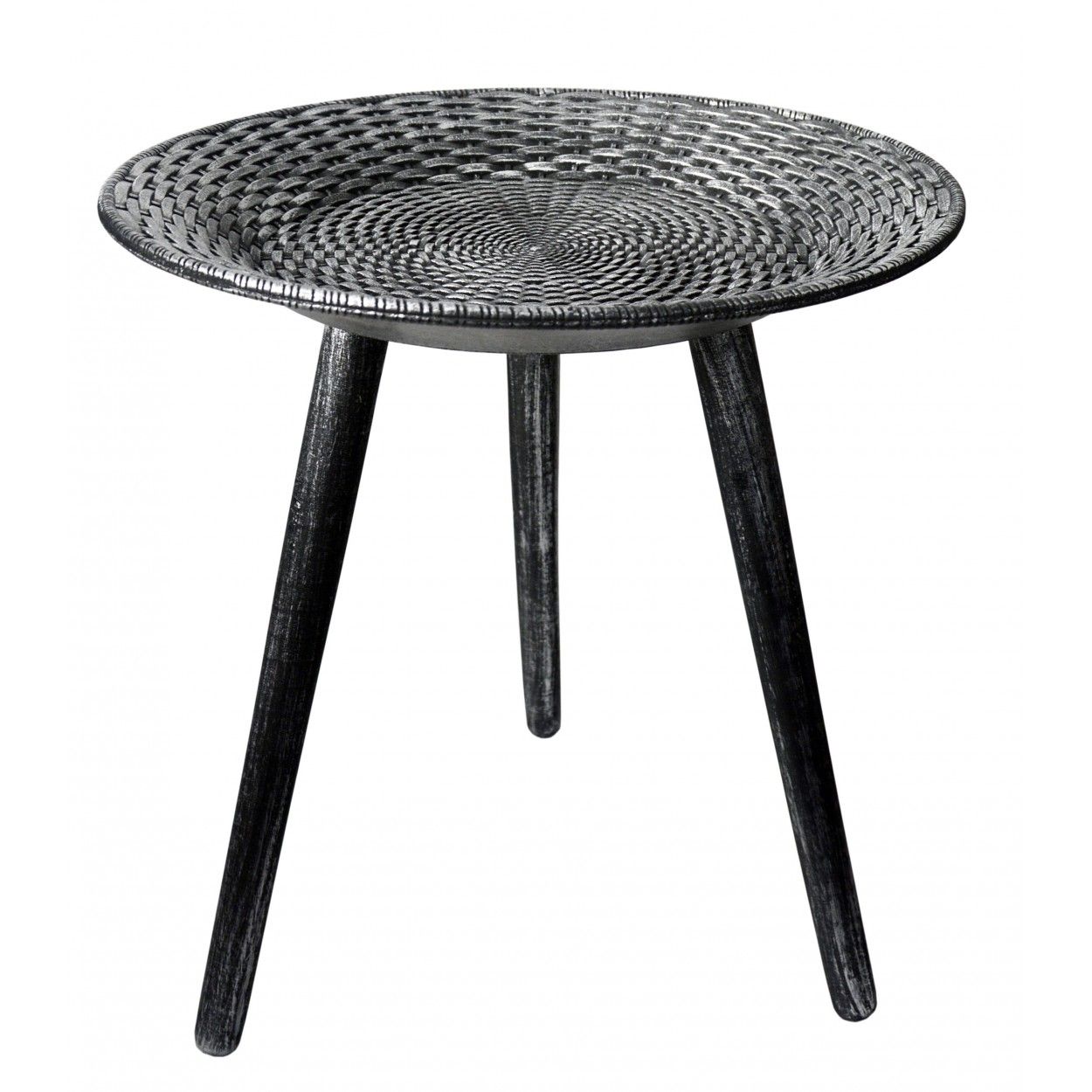 Tavolino in Legno Nero e Argentato, Tavolo Decorativo Originale. Comodino ø49 cm X 50 cm