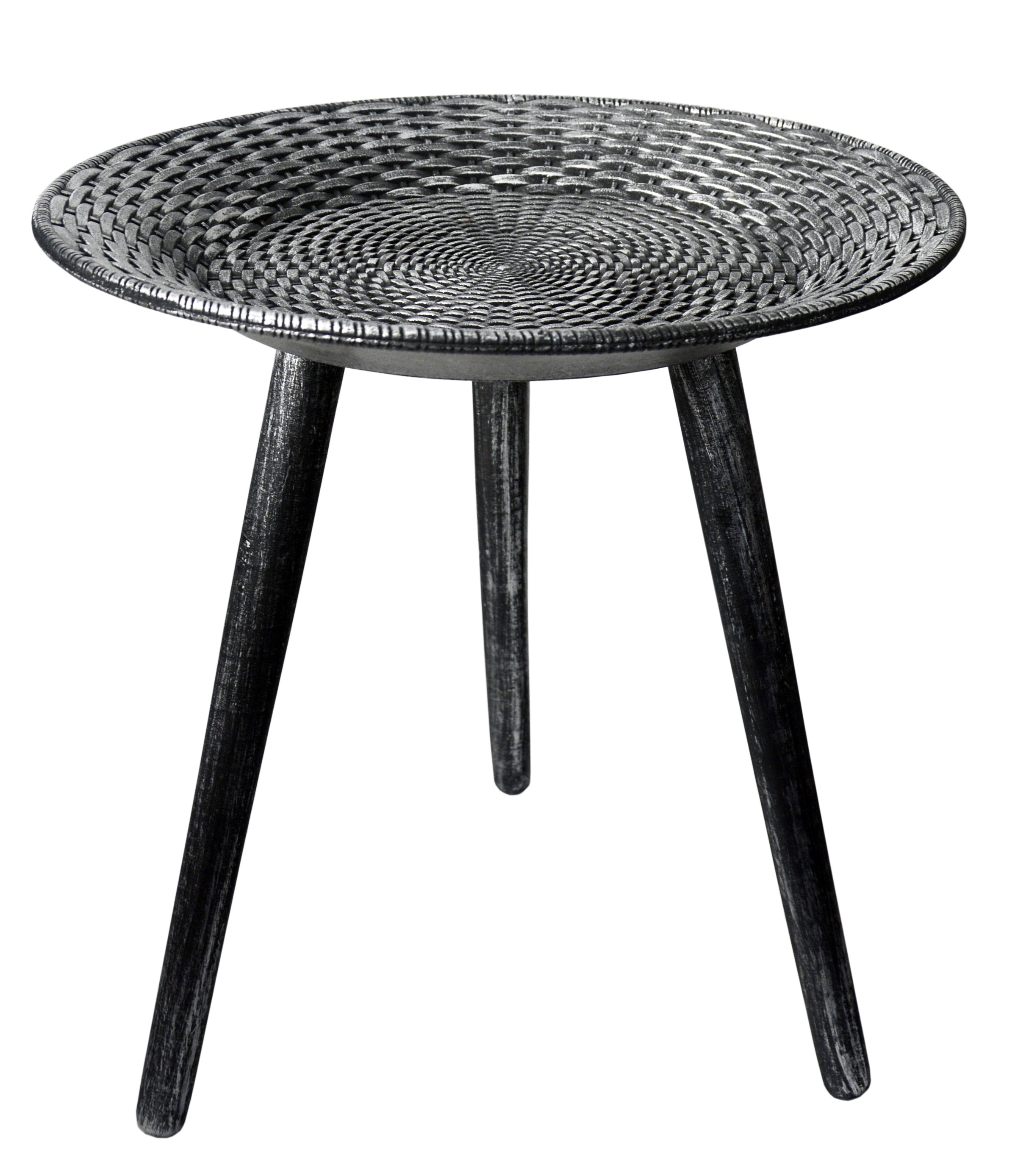 Table d'appoint en Bois Noir et Argent de Table Décoratif Original. Table de chevet ø49 cm X 50 cm