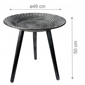 Mesa auxiliar de Madera Negra y Plateada, Mesita Decorativa Original. Mesilla de Noche ø49 cm X  50 cm