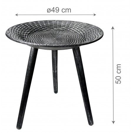 Mesa auxiliar de Madera Negra y Plateada, Mesita Decorativa Original. Mesilla de Noche ø49 cm X  50 cm