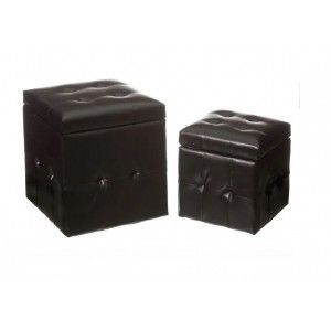 Puff Poitrine en simili cuir Noir, Pouf de Rangement de l'Ensemble 2. Trémie de stockage 39x39x43 cm