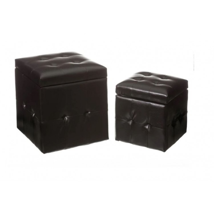 Puff Chest in Black imitation leather, Ottoman Storage Set 2. Bunker storage 39x39x43 cm