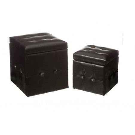 Puff Poitrine en simili cuir Noir, Pouf de Rangement de l'Ensemble 2. Trémie de stockage 39x39x43 cm