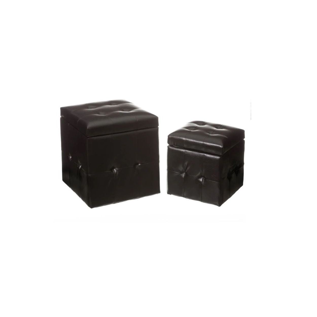 Puff Poitrine en simili cuir Noir, Pouf de Rangement de l'Ensemble 2. Trémie de stockage 39x39x43 cm