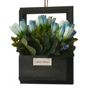 Fleurs artificielles pour les Pots de jardinage Noir, Bois Naturel, Bleu de Fleurs Décoratif Vintage 23x7x16 cm