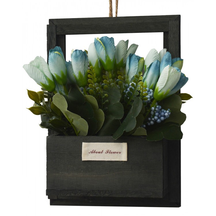 Fleurs artificielles pour les Pots de jardinage Noir, Bois Naturel, Bleu de Fleurs Décoratif Vintage 23x7x16 cm