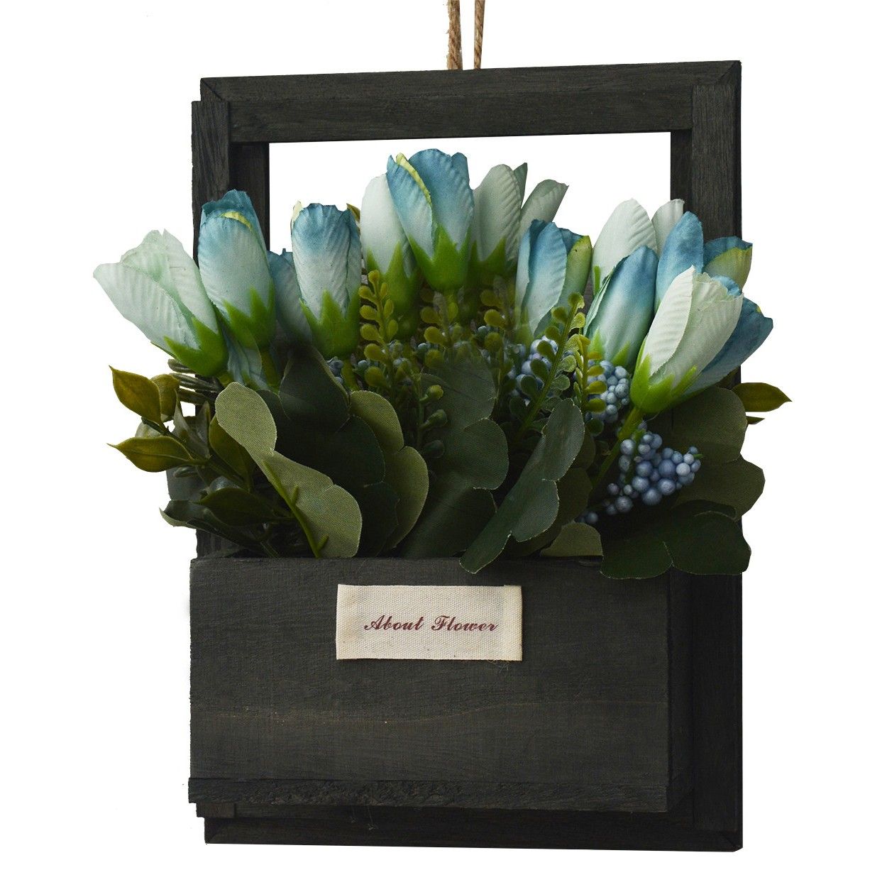 Fleurs artificielles pour les Pots de jardinage Noir, Bois Naturel, Bleu de Fleurs Décoratif Vintage 23x7x16 cm
