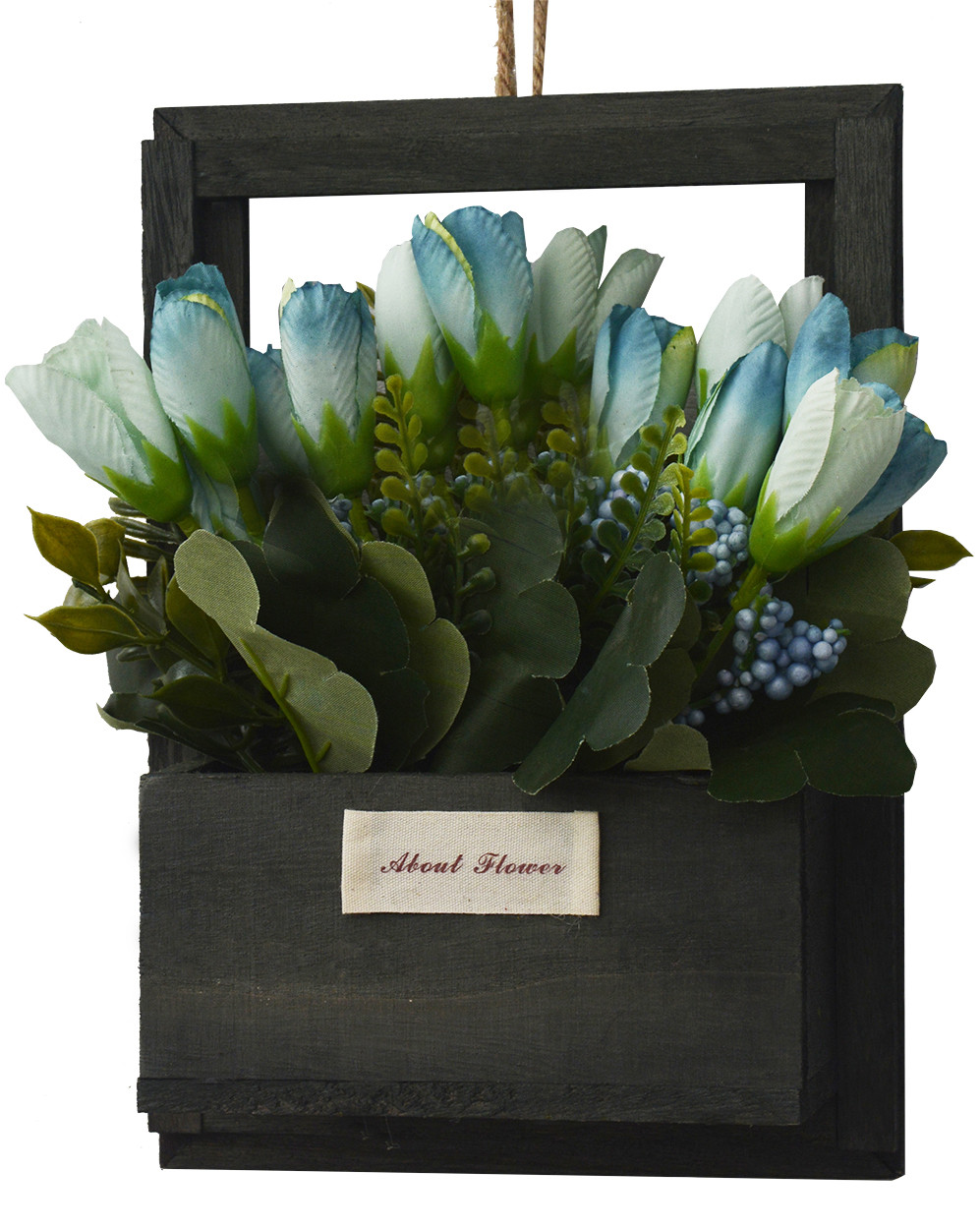 Fleurs artificielles pour les Pots de jardinage Noir, Bois Naturel, Bleu de Fleurs Décoratif Vintage 23x7x16 cm