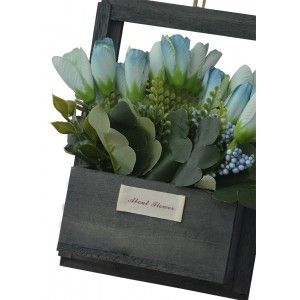 Fleurs artificielles pour les Pots de jardinage Noir, Bois Naturel, Bleu de Fleurs Décoratif Vintage 23x7x16 cm