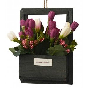 Artificial flowers for Garden Pots Black, Natural Wood, Flowers, Bordeaux Decorative Vintage 23x7x16 cm