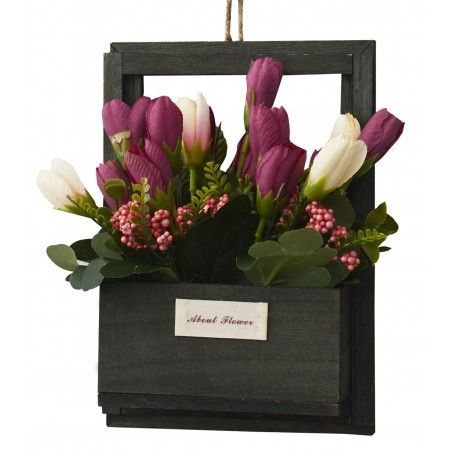 Artificial flowers for Garden Pots Black, Natural Wood, Flowers, Bordeaux Decorative Vintage 23x7x16 cm