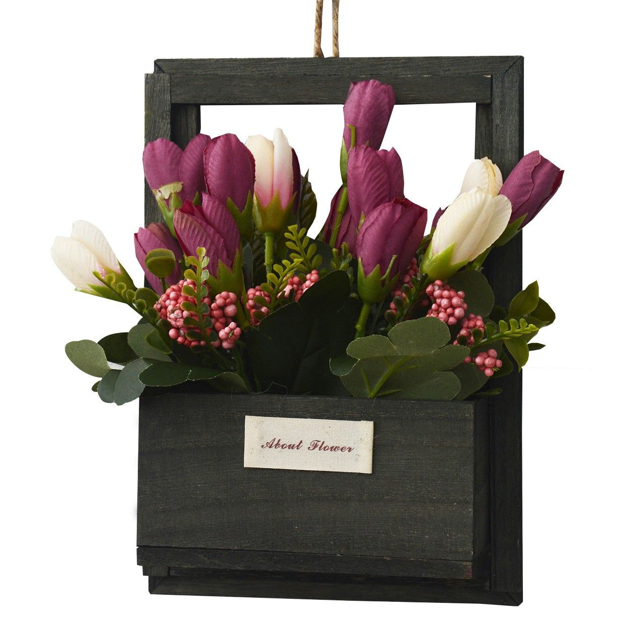 Fleurs artificielles pour les Pots de jardinage Noir, Bois Naturel, de Fleurs, de Bordeaux Décoratif Vintage 23x7x16 cm