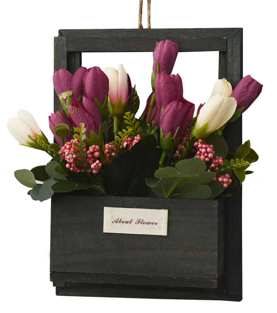 Artificial flowers for Garden Pots Black, Natural Wood, Flowers, Bordeaux Decorative Vintage 23x7x16 cm