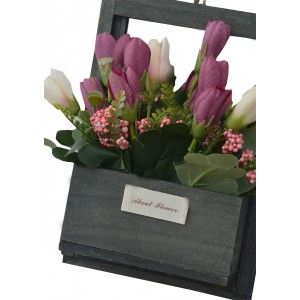 Artificial flowers for Garden Pots Black, Natural Wood, Flowers, Bordeaux Decorative Vintage 23x7x16 cm