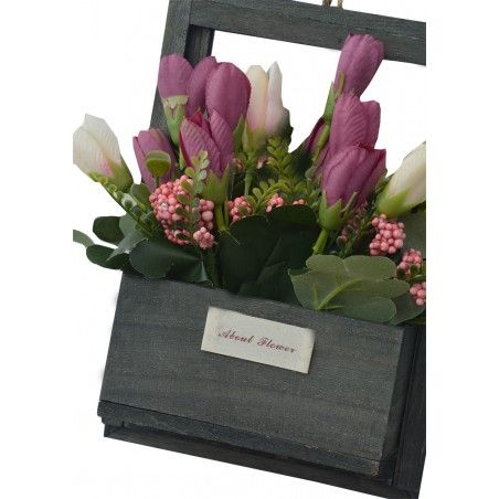 Fleurs artificielles pour les Pots de jardinage Noir, Bois Naturel, de Fleurs, de Bordeaux Décoratif Vintage 23x7x16 cm