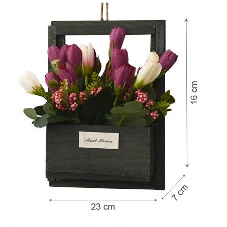 Fleurs artificielles pour les Pots de jardinage Noir, Bois Naturel, de Fleurs, de Bordeaux Décoratif Vintage 23x7x16 cm