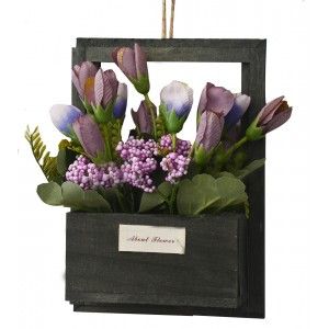 Fiori artificiali per Vasi da Giardino Nero, in Legno Naturale, Viola, Fiori Decorativi Vintage 23x7x16 cm