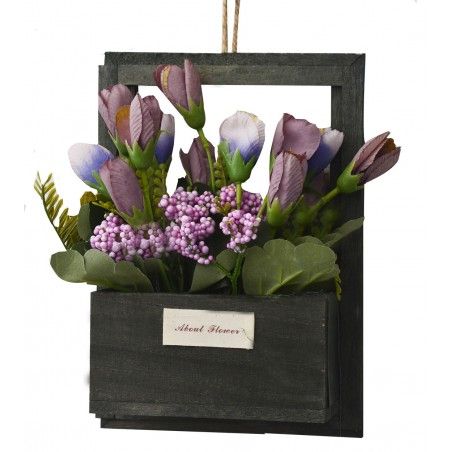 Fleurs artificielles pour les Pots de jardinage Noir, Bois Naturel, Pourpre Fleurs Décoratif Vintage 23x7x16 cm