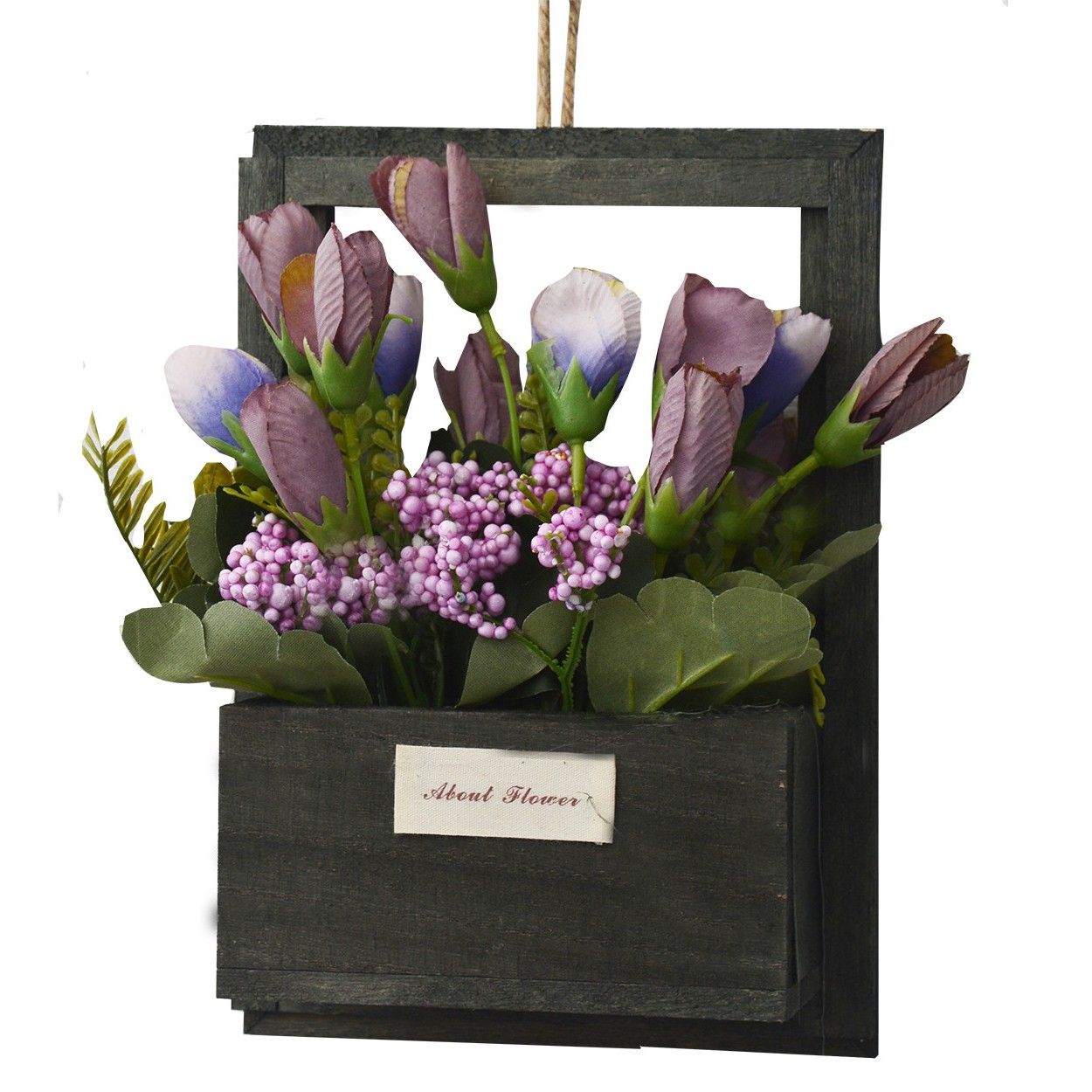 Fleurs artificielles pour les Pots de jardinage Noir, Bois Naturel, Pourpre Fleurs Décoratif Vintage 23x7x16 cm