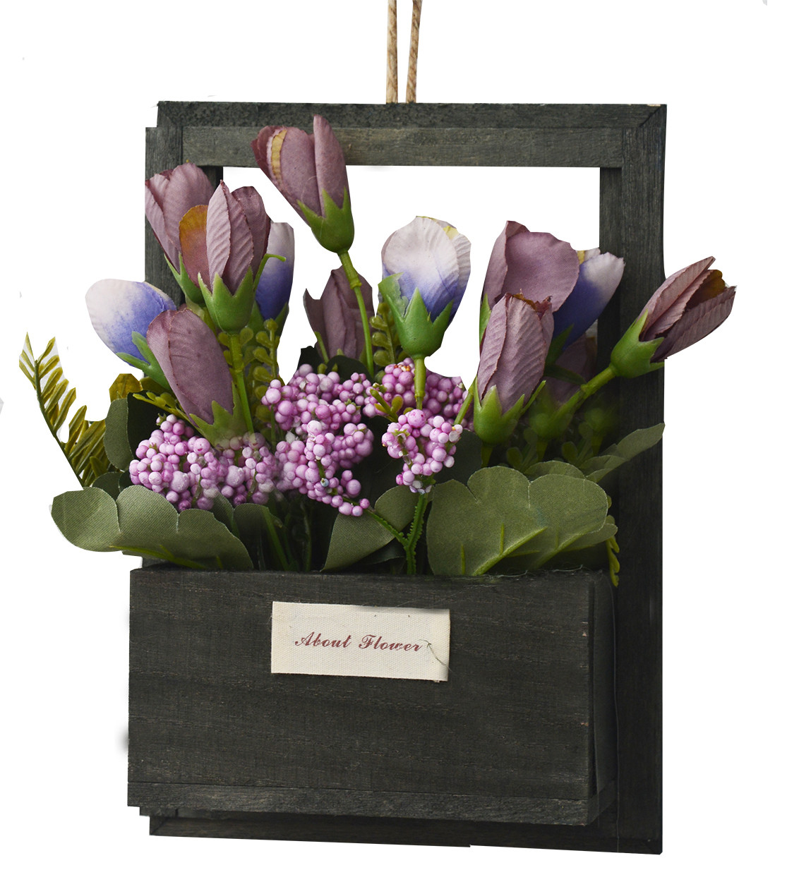 Fleurs artificielles pour les Pots de jardinage Noir, Bois Naturel, Pourpre Fleurs Décoratif Vintage 23x7x16 cm