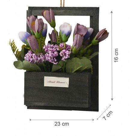 Artificial flowers for Garden Pots Black, Natural Wooden, Purple Flowers Decorative Vintage 23x7x16 cm