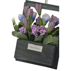 Fleurs artificielles pour les Pots de jardinage Noir, Bois Naturel, Pourpre Fleurs Décoratif Vintage 23x7x16 cm