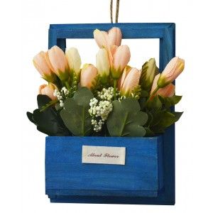 Fiori artificiali per Vasi da Giardino-Blu in Legno Naturale, Fiori, Arance Decorativi Vintage 23x7x16 cm