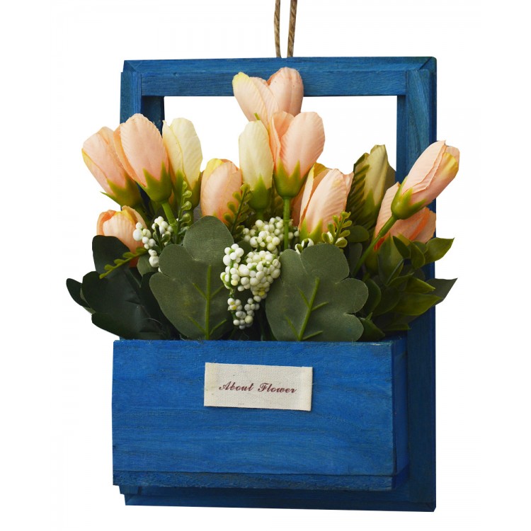 Fleurs artificielles pour le Jardin des Pots-Bleu en Bois Naturel, les Fleurs, les Oranges Décoratif Vintage 23x7x16 cm