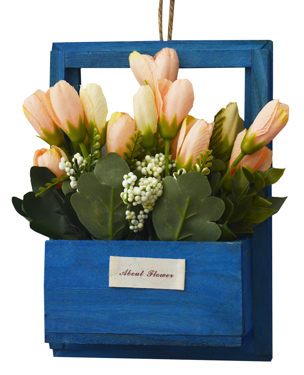 Fleurs artificielles pour le Jardin des Pots-Bleu en Bois Naturel, les Fleurs, les Oranges Décoratif Vintage 23x7x16 cm