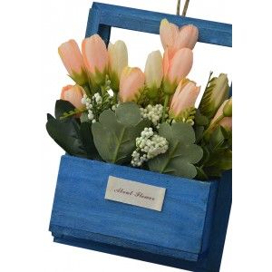 Fleurs artificielles pour le Jardin des Pots-Bleu en Bois Naturel, les Fleurs, les Oranges Décoratif Vintage 23x7x16 cm