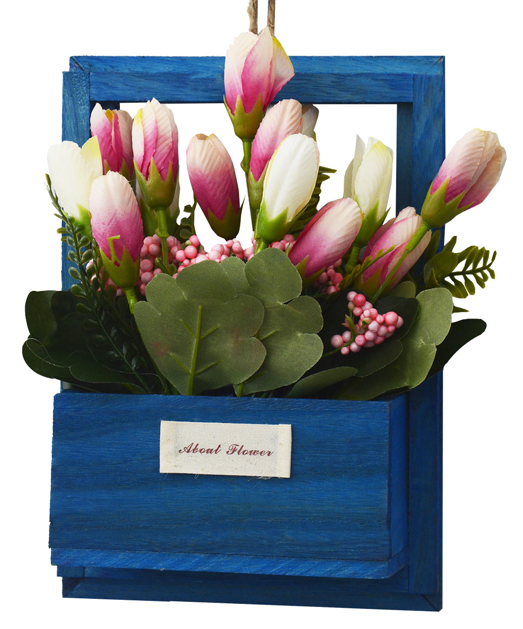 Fleurs artificielles pour le Jardin des Pots-Bleu Naturel de Bois de Rose de Fleurs Décoratif Vintage 23x7x16 cm