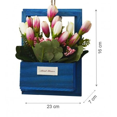 Fleurs artificielles pour le Jardin des Pots-Bleu Naturel de Bois de Rose de Fleurs Décoratif Vintage 23x7x16 cm