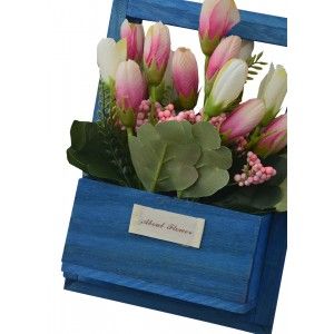 Fleurs artificielles pour le Jardin des Pots-Bleu Naturel de Bois de Rose de Fleurs Décoratif Vintage 23x7x16 cm