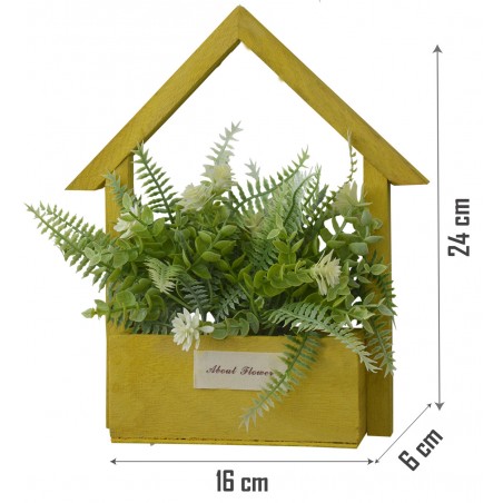 Fleurs artificielles pour le Planteur de Jardin Jaune en Bois Naturel, Blanc Fleurs Décoratif Vintage 24x6x16 cm