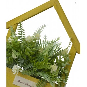 Flores Artificiales para Jardín con Macetero Amarillo de Madera Natural, Flores Blancas Decorativas Vintage 24x6x16 cm