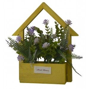 Fleurs artificielles pour le Planteur de Jardin Jaune, en Bois Naturel, Pourpre Fleurs Décoratif Vintage 24x6x16 cm