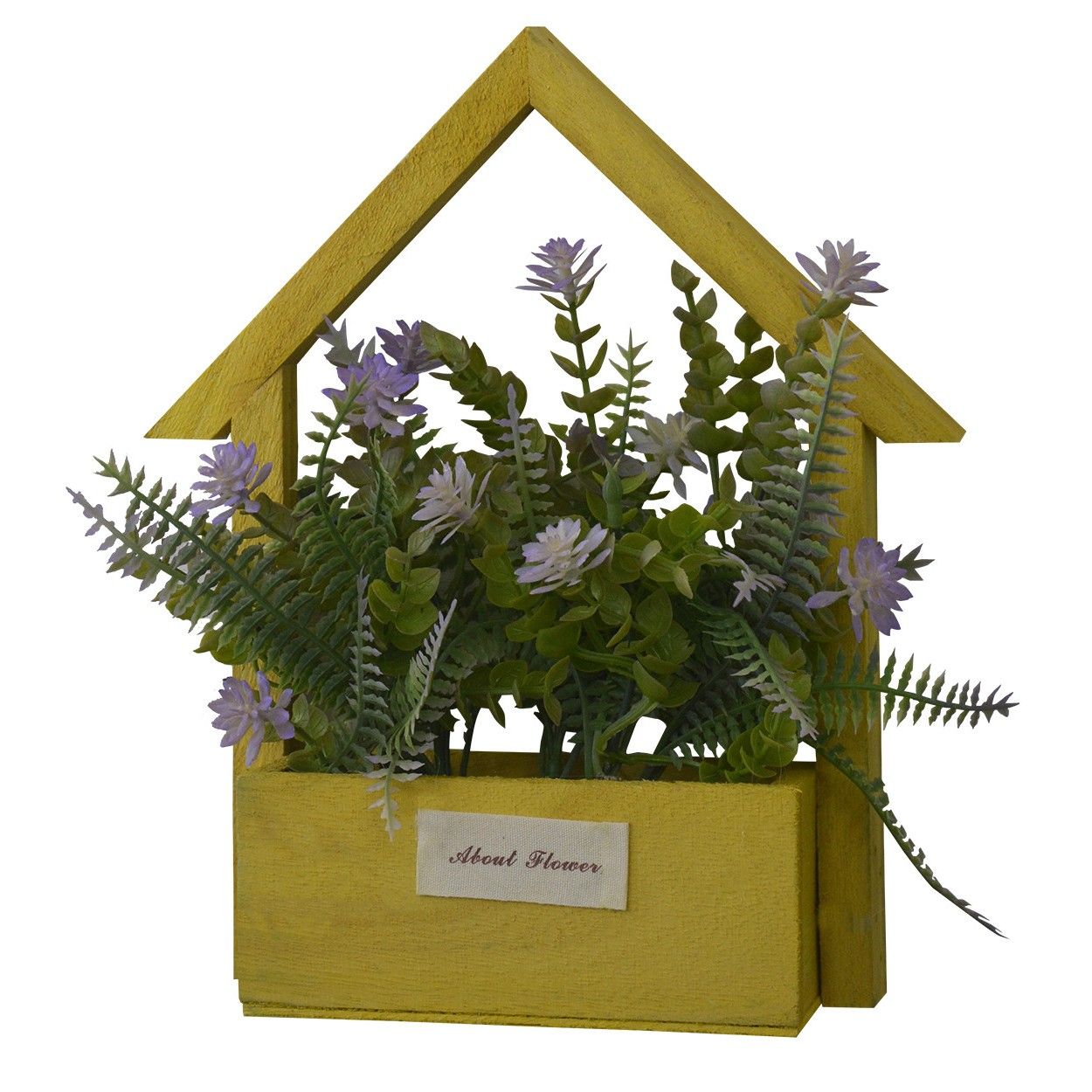 Fleurs artificielles pour le Planteur de Jardin Jaune, en Bois Naturel, Pourpre Fleurs Décoratif Vintage 24x6x16 cm