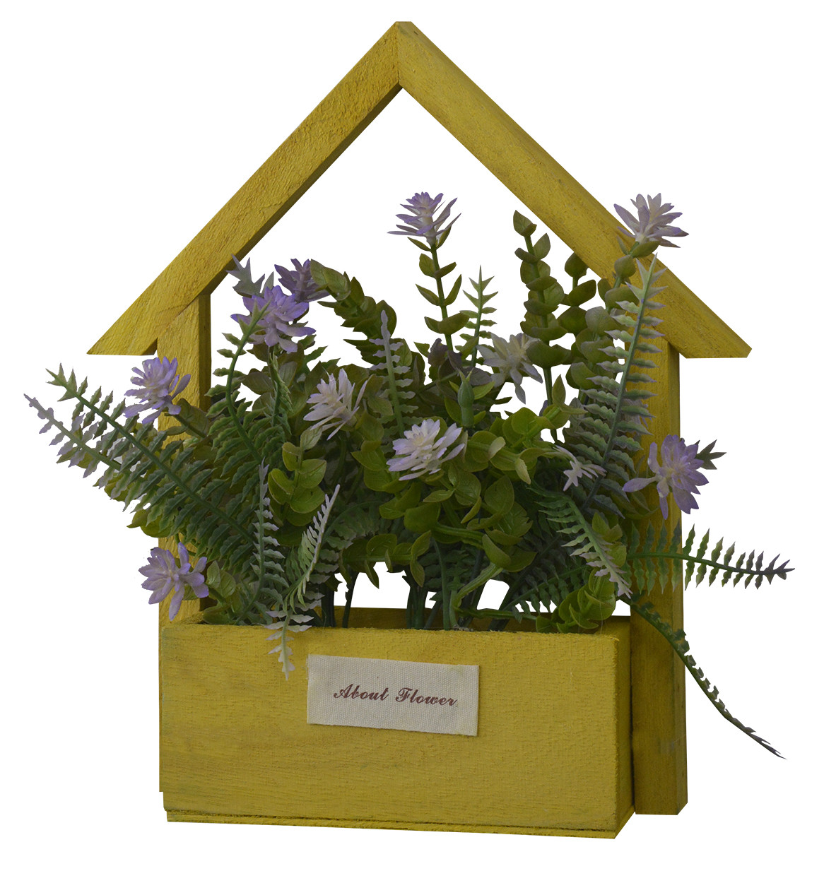 Fleurs artificielles pour le Planteur de Jardin Jaune, en Bois Naturel, Pourpre Fleurs Décoratif Vintage 24x6x16 cm
