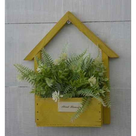 Artificial flowers for Garden Planter Yellow Natural Wood, White Flowers Decorative Vintage 24x6x16 cm