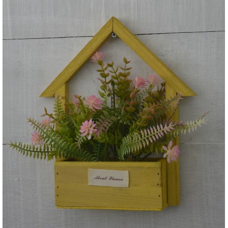 Fleurs artificielles pour le Planteur de Jardin Jaune, en Bois Naturel, des Fleurs Roses Décoratifs Vintage 24x6x16 cm