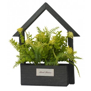 Fleurs artificielles pour les Pots de jardinage Noir, Bois Naturel, les Fleurs Jaunes Décoratif Vintage 24x6x16 cm