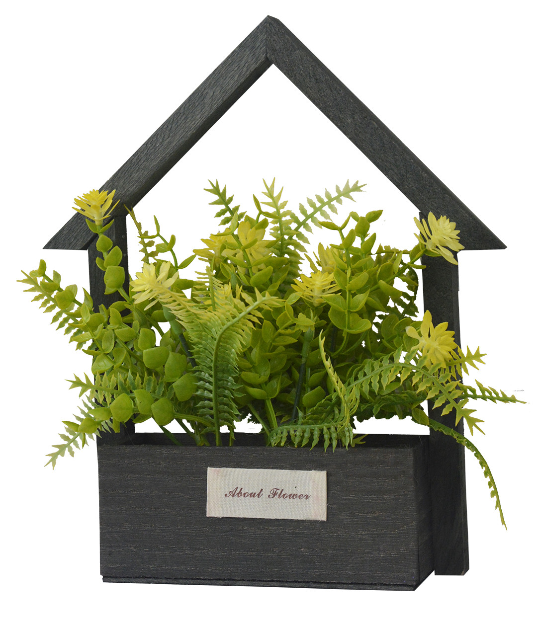 Fleurs artificielles pour les Pots de jardinage Noir, Bois Naturel, les Fleurs Jaunes Décoratif Vintage 24x6x16 cm